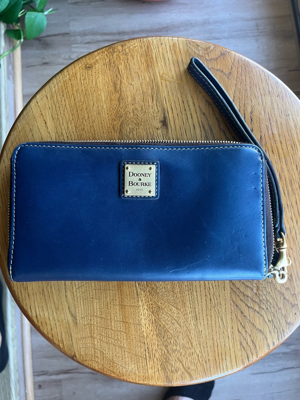 Dooney & Bourke Navy Leather Zip-Around Wristlet Wallet